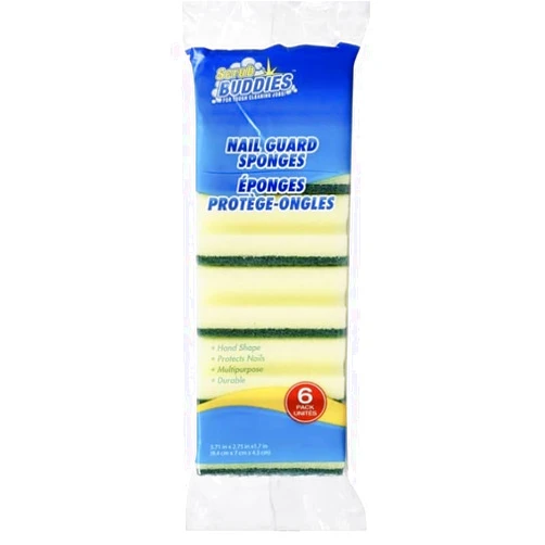 Generic Nail Guard Sponges Scrub Buddies 6 Pack 3.35 in x 2.75 in x 1.7 in, Yellow