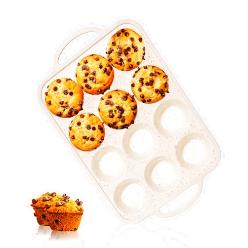 IArtker Silicone Muffin Pan - 12 Cups Muffin Baking Mold With Reinforced Stainless Steel Frame Inside, Non-stick Bakeware Durable Baking Mold Cupcake Molds,Dishwasher Safe,BPA Free