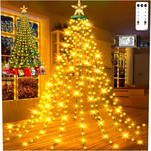 AMIPEPE Christmas Tree Lights with Star Topper, 400LED Christmas String Lights with Ring for Tree, 6.6FT x 16 Lines Fairy Lights with 8 Modes Timer Remote for Indoor Outdoor Xmas Tree Decor, Warm White