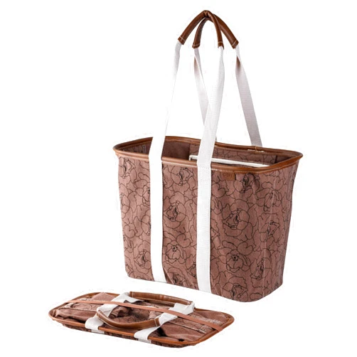CleverMade Collapsible LUXE Tote, Peony - 20L (5 Gal) Structured Tote Bag with Handles and Reinforced Bottom - Utility, Reusable Grocery Shopping Bag