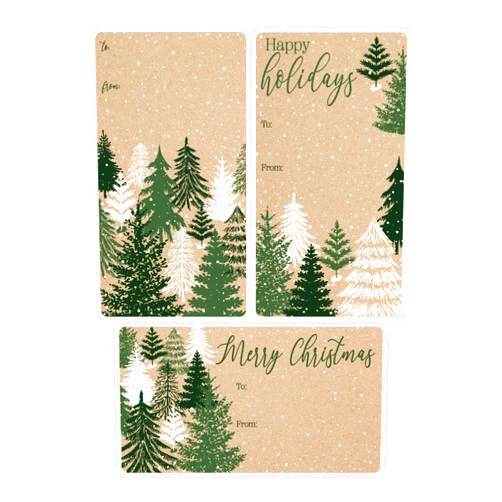 DISTINCTIVS Evergreen Christmas Gift Tags, Self-Adhesive Stickers – 75 Labels, Holiday Gift Tags on Kraft