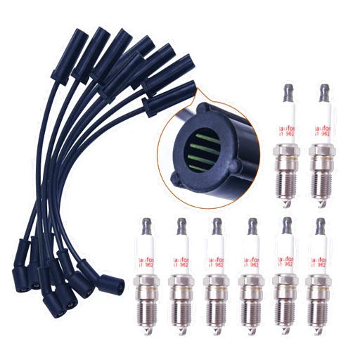 TUKIMA Upgraded 41-962 Spark Plugs Wires Set for 1999-2012 Chevy Silverado Tahoe Suburban, Yukon Sierra, Escalade Spark Plugs and Wires Tune up Kit; Motor 4.8 5.3 6.0 - Pack of 16