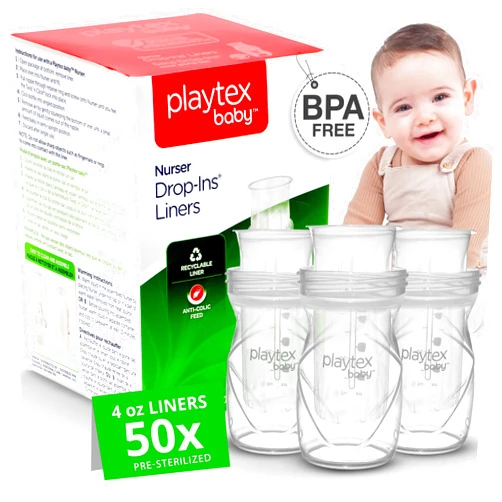 Playtex Baby Nurser Pre-Sterilized Disposable Drop-Ins Bottle Liners, Closer to Breastfeeding, 4 Oz, 50 Count