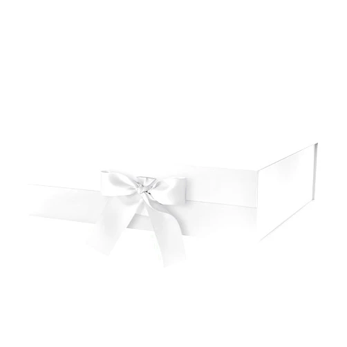 GREEN BEAN Large Gift Box with Lid for Presents 13x9.7x3.4 Inches, White Magnetic Gift Box with Ribbon, Bridesmaid Proposal Box, Luxury Gift Box (Glossy White)