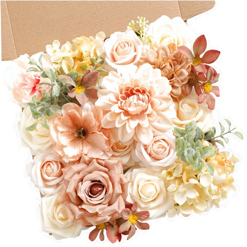Koroni Flowers Artificial Flowers and Greenery Combo Box Set, Nude Color and Champagne Theme for DIY Wedding Bouquets Centerpieces and Floral Arrangements Bridal Shower Party Home Decorations