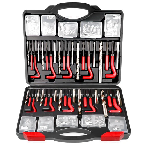 AJulyBee Helicoil Thread Repair Kit, 261 PCS Thread Repair Kit HSS Drill Helicoil Kit, Rethreading Kit with Thread Gauge| Metric and SAE| 1/4