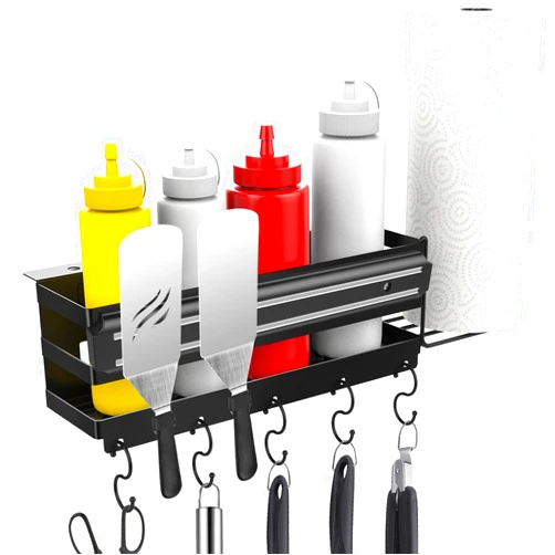 RUSFOL 3-in-1 Stainless Steel Griddle Caddy with Magnetic BBQ Utensil Strip and Paper Towel Holder for 28