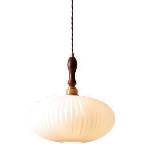 Generic Modern Chandelier, Single-Head Glass Lighting Hanging Light Creative White Round Lampshade Pendant Lamp Solid Wood Decorative Chandelier, Suitable for Dining Room Study Aisle