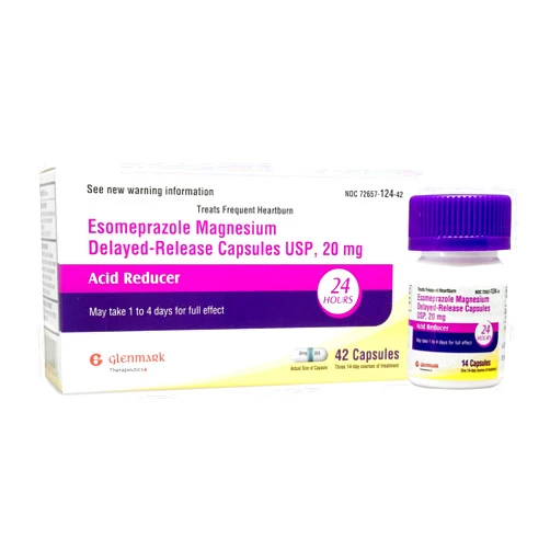 Glenmark Therapeutics Esomeprazole Magnesium USP 20mg, Delayed Release Capsules, Treats Frequent Heartburn, 42 Capsules