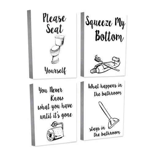 SHIMANY [Framed] Funny Bath Room Wall Decor. Bathroom Canvas Wall Art with Wooden Frames. Set of 4 Bathroom Pictures for Wall. Funny Bathroom Signs. Ready to Hang 8