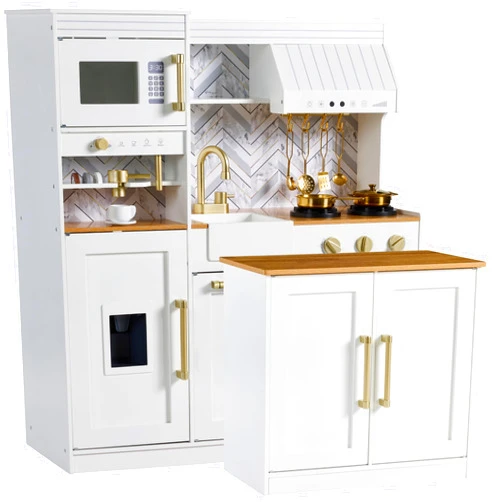 Best Choice Products Pretend Play Kitchen for Kids, Interactive Wooden Toddler Playset with Island, Espresso Machine, 17 Accessories - White