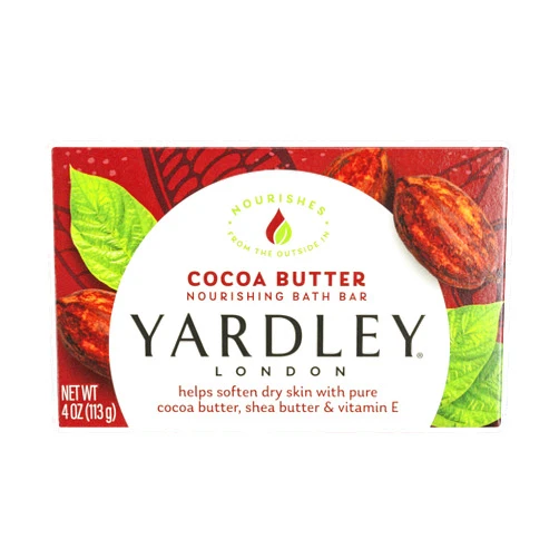 Yardley London Nourishing Bath Soap Bar Cocoa Butter, Helps Soften Dry Skin with Pure Cocoa Butter, Shea Butter & Vitamin E, 4.0 oz Bath Bar, 1 Soap Bar