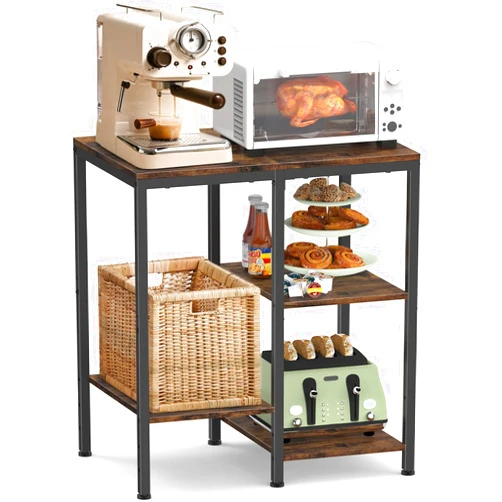 OGEMXU Kitchen Bakers Rack, Microwave Stand with Storage, 4-Tier Kitchen Stand with Adjustable Shelves, Extra Storage for Kitchen Appliances, Versatile Stand for Office, Plant Shelve, Rustic Brown