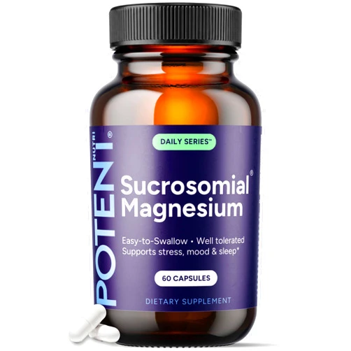 Potent Nutri Sucrosomial Magnesium® - Sleep & Muscles Support - Premium Glass Bottle - High Absorption, Well Tolerated - 60 Capsules