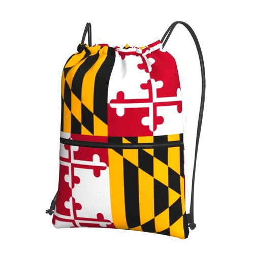 Kingnoyi Maryland State Flag Drawstring Backpack Bag For Gym Shopping Andsport Yoga