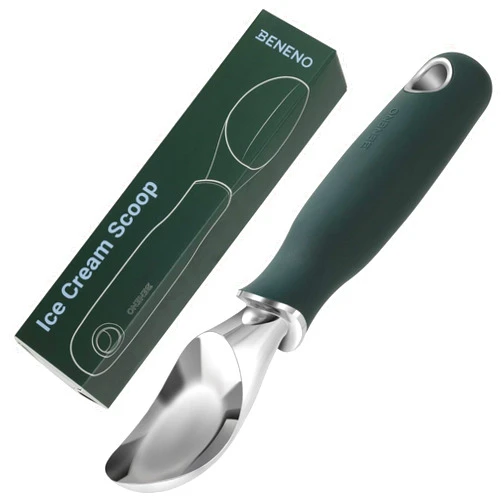 Beneno Ice Cream Scoop, Heavy Duty Ice Cream Scoop with Ergonomic Effortless Grip Handle, Dishwasher Safe, Durable Zinc Alloy Metal Ice Cream Scoop Easy for Scooping Hard Ice Cream