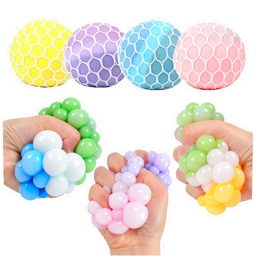MEIEST 4 PCS Colorful Mesh Grape Stress Balls,Squeeze Color Change Ball Fidget Toy,Stress Relieve Sensory Balls,Stretchy Toys,Hand Exercise Bouncy Balls