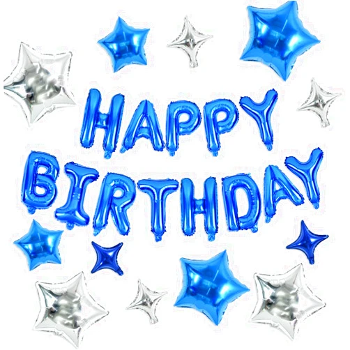 TONIFUL 35PCS Blue Happy Birthday Decorations 16 Inch Happy Birthday Balloon Banner with Star Balloons Mylar Foil Birthday Party Decorations Supplies for Men Women Adults Girls Boys Kids