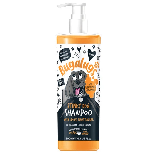 BUGALUGS Stinky Dog Shampoo with odour neutraliser, fox poo shampoo for dogs with dog perfume, vegan dog grooming sensitive skin puppy shampoo & conditioner (500ml (Pack of 1)