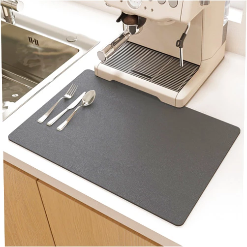 Catsandy Dish Drying Mat for Kitchen Counter Super Absorbent Hide Stain Dish Drying Pad with Non-slip Rubber Backed for Kitchen Counter Drying Mat for Coffee Machine Dish (Black, 12