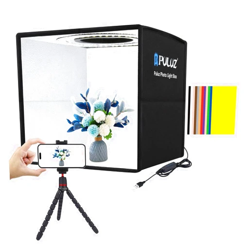 PULUZ Mini Photo Studio Light Box, Photo Shooting Tent kit, Portable Folding Photography Light Tent with CRI >95 96pcs LED Light & 6 Kinds Double-Sided Color Backgrounds for Small Size Products