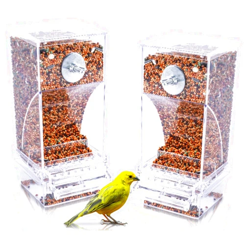 Hamiledyi No Mess Bird Cage Feeder 2Pack Automatic Parrot Seed Feeders with Perch Acrylic Transparent Seed Food Container Cage Accessories for Small and Medium Lovebirds Parakeets