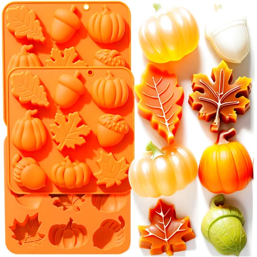 YMMLLP 3PCS Thanksgiving Silicone Molds Fall Silicone Molds 3D Pumpkin Silicones Mold Autumn Maple Leaf Pumpkin Acornshape Thanksgiving Fall Theme Mould for Cupcake Toppers Resin Soap Candle Ice Cube Tray