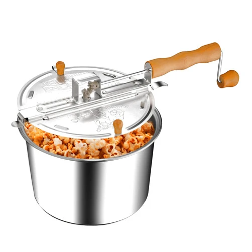 Great Northern Popcorn Stovetop Popcorn Maker With Wooden Handles, Silver, 5qt (529019ECS)