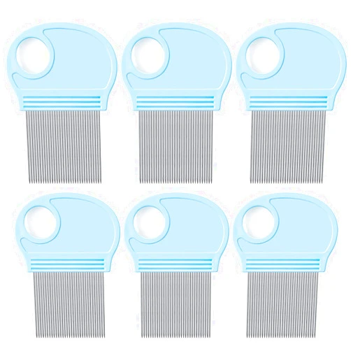 Boao 6 Pieces Head Lice Remover Nit Removal Hair Comb with Magnifier, Fine Metal Teeth Tool for Dogs Cats Pet Human Grooming and Removing Dandruff Flakes/Lice Eggs, Sky Blue