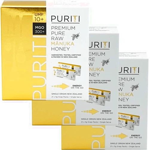 PURITI New Zealand Pure Manuka-Honey UMF10+ (MGO300+) Snap Packs (5g x 21) (3 Box)
