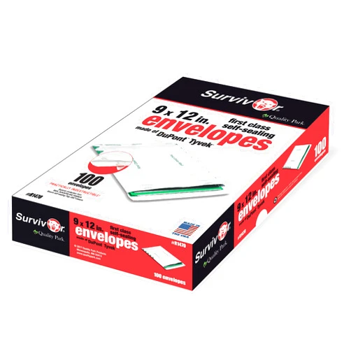 Quality Park Survivor R1470 Tyvek USPS First Class Mailer, 9 x 12, White (Box of 100)