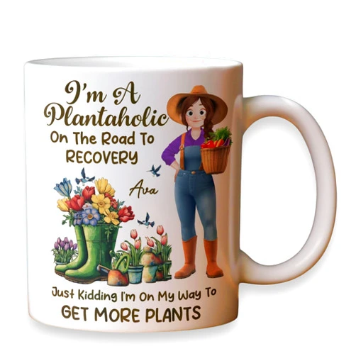 Handmade Personalized I'm A Plantaholic On The Road To Recovery Mug - Custom Gardening Lovers Mug For Woman - Gardening Is My Therapy Coffee Cup Gift For Gardening Lovers Mom Friends Daughter Her Woman