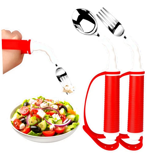 GREENANTS Adaptive Utensils for Disability Gadgets Swivel Fork Spoon Easy Grip Safe Stainless Steel,for Hand Tremors Parkinson's patients, 360° Rotatable Alzheimers Handicap accessories for daily living Elderly
