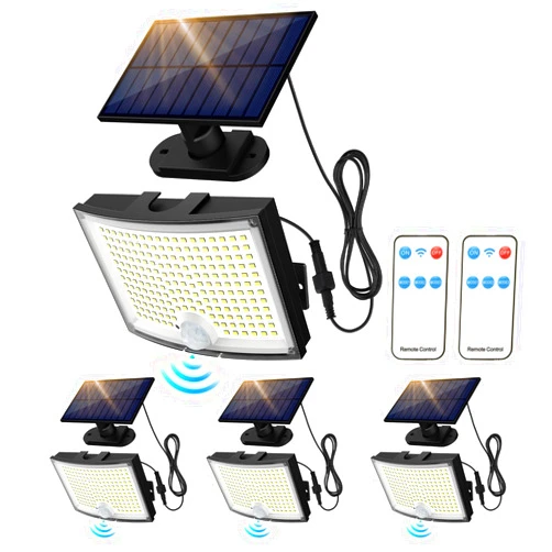 Adiding Solar Outdoor Lights, 3500LM LED Flood Lights with 16.4 Ft Cable, Remote Control Solar Motion Sensor Lights with 3 Modes, Solar Powered Security Lights for Outside Patio, Yard, Garage, 4 Pack