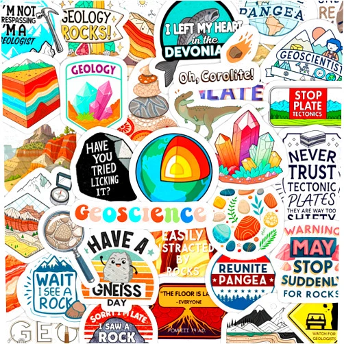 BulbaCraft 100Pcs Geology Stickers for Water Bottles, Geologist Stickers - Gift for Geologist - Geology Party Decorations and Favors - Gift for Women & Men