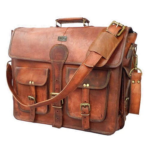 cuero Leather Messenger Bag for Men, 18 Inch Laptop Bag, Crossbody Bag Men, Vintage Handmade Leather Satchel Bag Men, Full Grain Business Briefcase Shoulder Bag for Office/Work/Travel - Dark Brown