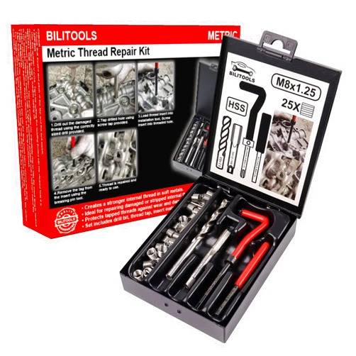 BILITOOLS M8x1.25 Thread Repair Kit, HSS Drill Helicoil Repair Kit Metric