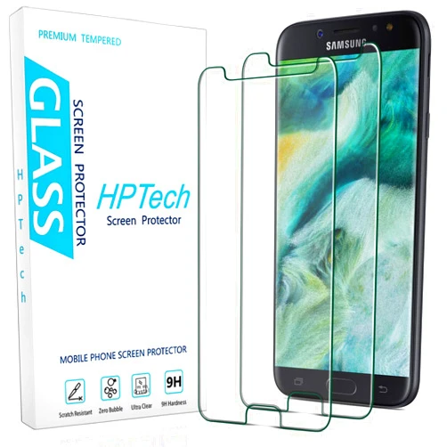 HPTech (2 Pack) Designed For Samsung Galaxy J7 2017 / J7 V / J7 Prime / J7 Sky Pro / J7 Perx Tempered Glass Screen Protector, Easy to Install, Bubble Free