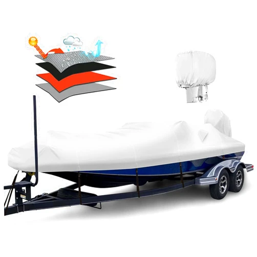 Solim Waterproof 900D PU Boat Cover with Motor Cover, 17-19' Marine Grade Heavy Duty Trailerable Anti-UV Polyester Canvas, Fits 17-19ft Bass Boat, V-Hull, Runabout, Fishing Boat, Ski Boat with Straps