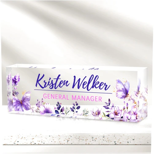 Cryphart Custom Office Name Plate for Desk - Desk Name Plate Personalized Gifts for Coworkers, Boss, Employees, Teacher, Nurse - Office Desk Decor for Women Men - Employee Appreciation Gifts (Purple Garden)