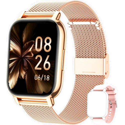 Popglory Smart Watch Answer/Make Calls, 1.85'' Smartwatch with AI Voice Control, Blood Pressure/SpO2/Heart Rate Monitor, Fitness Tracker Watch 2 Straps for Men Women for iOS Android Phones