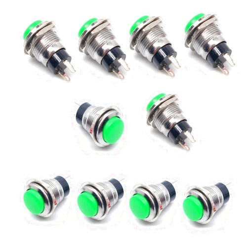 Oiyagai 10 Pcs DS-318 3A/125V 1A/250V AC 2 Pin SPST Off NO Momentary Push Button Switch (Green)