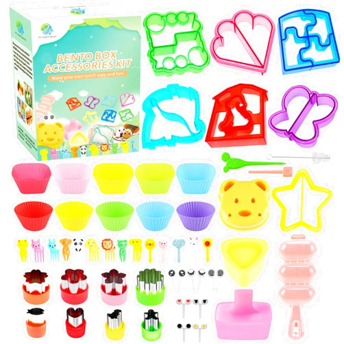 FUNGYAND Sandwich Cutter Set, 52 in 1 Bento Box Accessories Kit Includes Sandwich Cutters, Fruit Cutter, Food Picks, Silicone Cups, Musubi Maker, Rice Ball Maker, Complete Bento Lunch Box Supplies