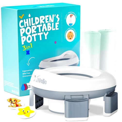 XWelle 3 in 1 Portable Potty Seat For Toddler Travel - Travel Potty Seat For Toddler - Foldable Training Kids Toilet for Boys Girls with Storage Bag and Disposable Liners - Folding Baby Travel Essentials