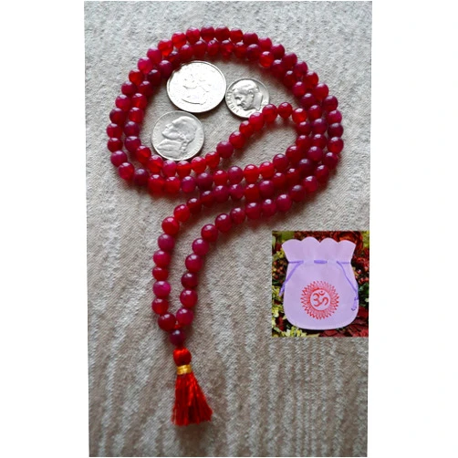 AWAKEN YOUR KUNDALINI Red Jade Mala Beaded Necklace - Hand Knotted 8mm 108 Prayer Beads - Heart Chakra, Vitality, Passion