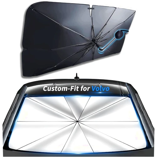 Sawuaa Custom-Fit for Volvo Windshield Sun Shade Umbrella, Foldable Car Umbrella Sunshade Cover UV Block Car Front Window with 360°Rotation Bendable Handle, Designed for Volvo Accessories (for Volvo XC90)