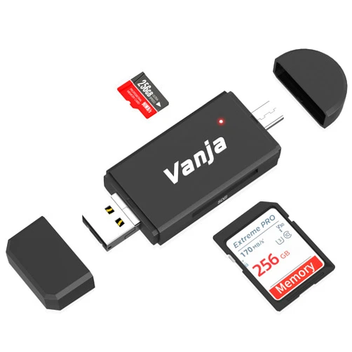 Vanja SD Card to USB Adapter, 3-in-1 USB-C USB-A Micro USB SD Card Reader,Trail Camera Memory Card Reader for PC/Laptop/Phone/Tablet, for SD SDXC SDHC MMC RS-MMC microSDXC microSD microSDHC UHS-I Card