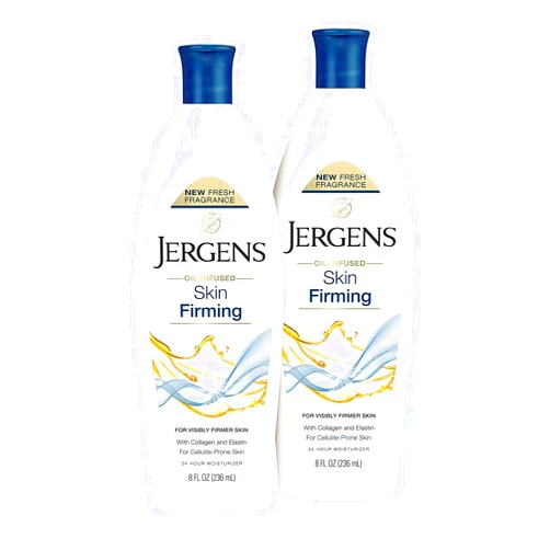 Jergens Skin Firming Body Lotion, Dry Skin Moisturizer with Collagen and Elastin, Deep Moisture, Dermatologist Tested, White 8 Ounces (Pk of 2)