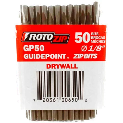 RotoZip GP50 1/8-Inch Drywall Guidepoint Cutting Bits (50-Pack), Cutting Drywall, For use with Roto Zip Spiral Saw
