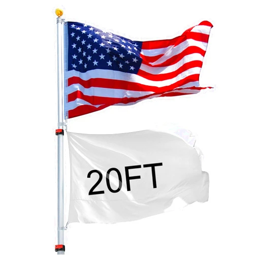 Yeshom Yescom 20ft Telescopic Flag Pole Kit with 3'x5' US Flag & Ball Top Sleeve Set Aluminum Telescoping Flagpole Fly 2 Flags for Outdoor Camper RV Outside House Yard Garden